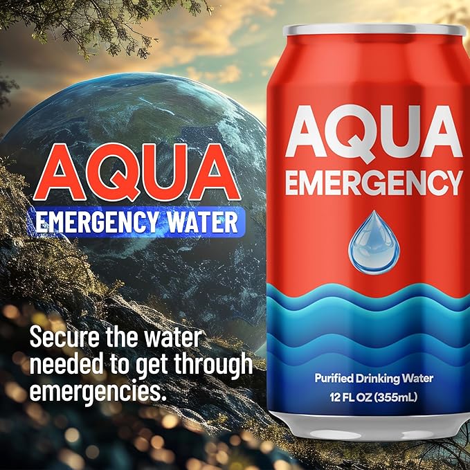 Aqua Emergency Water for Drinking, 50-Year Shelf-Life Emergency Preparedness Survival Water Supply 12oz (24 Pack)