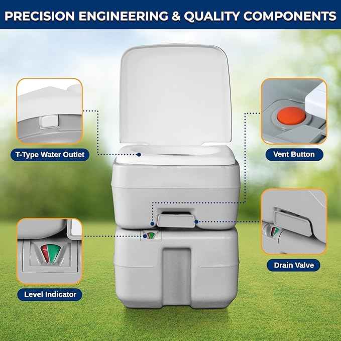 SereneLife 5.2 Gal Portable Camping Toilet For Adults, 100+ Flushes, Porta Potty Camp Toilet with Detachable Waste Tank, Level Indicator, Carry Bag, Suitable for Camping, Hiking, and Boating
