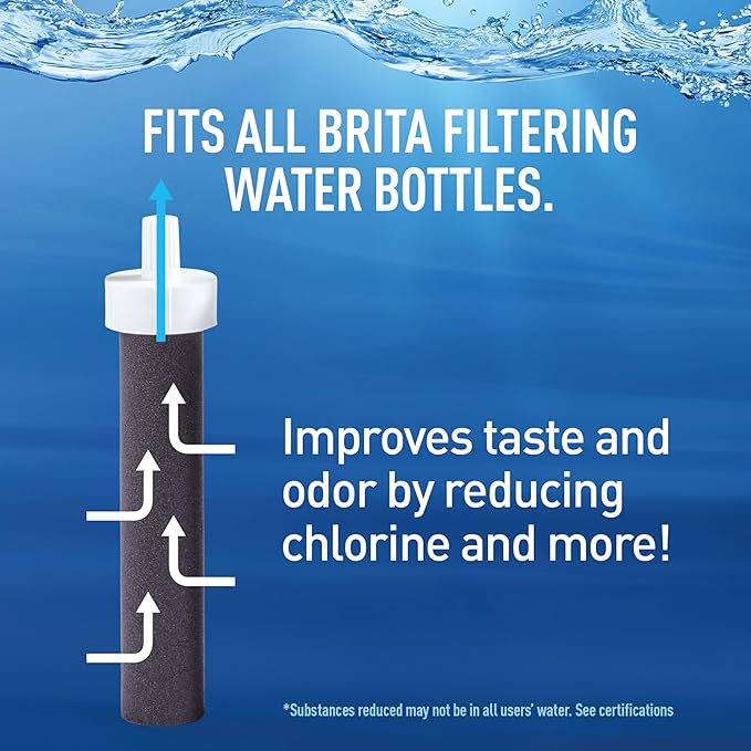 Brita Hard-Sided Plastic Premium Filtering Water Bottle, BPA-Free, Reusable, Replaces 300 Plastic Water Bottles, Filter Lasts 2 Months or 40 Gallons, Includes 1 Filter, Sea Glass - 26 oz