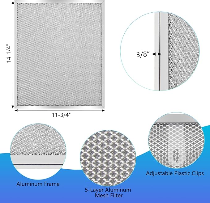 4 Pack-BPS1FA30 Range Hood Filter-11-3/4" x 14-1/4" x 3/8" -Aluminum Mesh Filter-Exact Fit Bro.an QS1 30" Nu.tone WS1 QS2 Range Hood Replaces 99010299 BPS2FA30 99010305 S99010305 AP3378953 by Keyteam