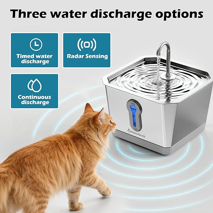 Cat Water Fountain Stainless Steel with 3.5L/118oz Capacity, Wireless Automatic Cat Water Dispenser with App Monitoring & 2.4G WiFi, Indoor Pet Fountain for Cats and Dogs