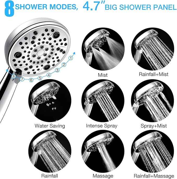 Filtered Shower Head Combo, Includes 20 Stage Shower Filter Head, High Pressure Handheld Spray Showerhead, Hose, Shower Arm Mount Holder, for Hard Well Water Chlorine, Chrome (S20)