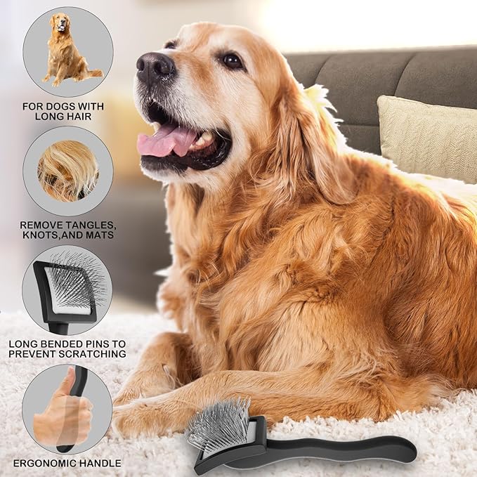 Dog Slicker Brush for Golden Doodle Grooming Kit - Dematting Brushes for Goldendoodles, Labradoodles, Poodles - Pet Hair Brush for Short & Medium Haired Dogs - Small (Black) - AquaVibe