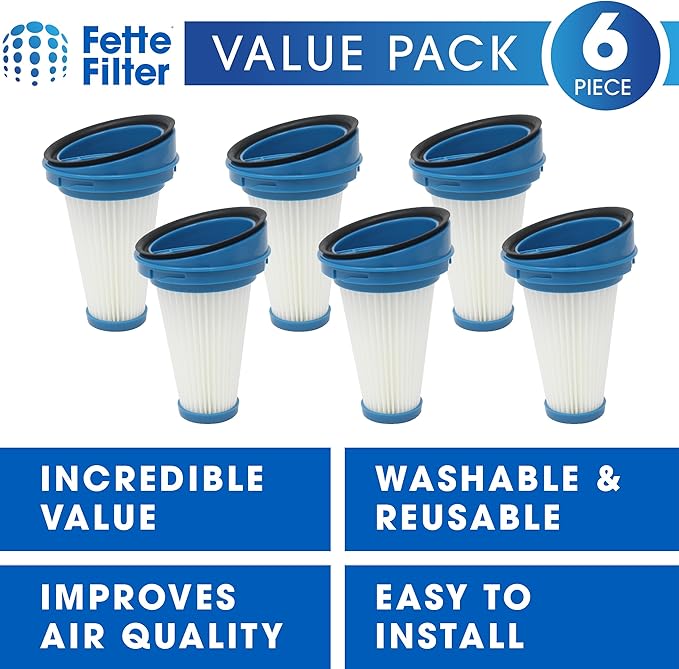 Fette Filter - 6-Pack Replacement Vacuum Dust Bin Filters for Black and Decker SVF11 Fits 2-in-1 Cordless Lithium Stick Vacuums HSV320J HSV420J HSV520J HSV320J32 HSV420J42 HSV520J01 SVA420B SVA520B - AquaVibe