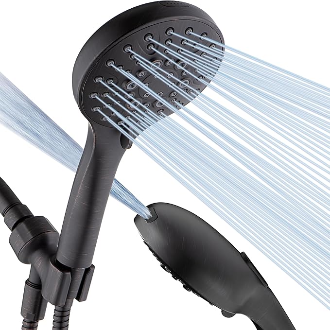 BRIGHT SHOWERS High Pressure Shower Head with Handheld, 9 Spray Settings Showerhead Built in Power Wash to Clean Tub and Pets, Extra Long 69" Hose, Adjustable Bracket, Oil-Rubbed Bronze - AquaVibe