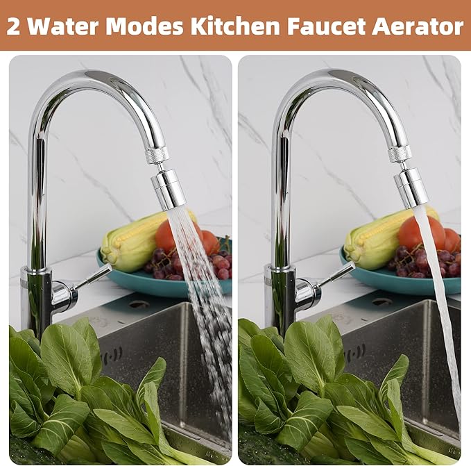Hibbent NSF/ANSI/CAN 61 Certified Dual-function Faucet Aerator, CUPC Certification Big Angle Rotate Kitchen Sink Aerator 360 Degree Swivel Sink Sprayer Attachment-55/64 Inch Female Thread-Chrome