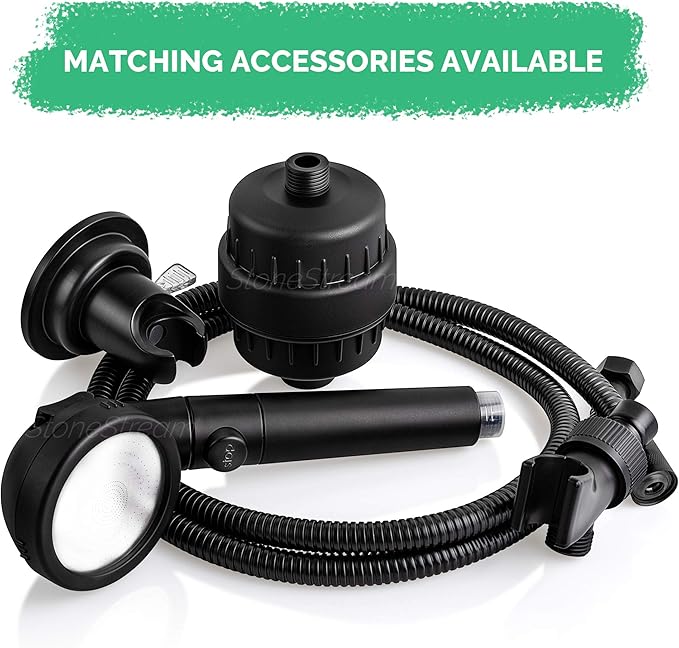 Original StoneStream® EcoPower Shower Head System — Spa Like Ionic Vitamin C Filter to Soften Water, Increase Pressure & Save Water — Showerhead With 3 Spray Settings — Matte Black
