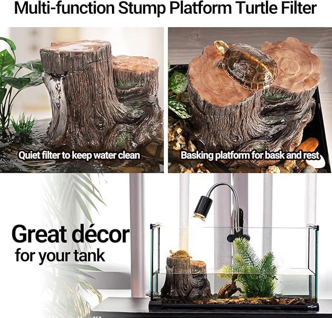 REPTI ZOO Turtle Tank Filter, 45GPH Aquarium Filter with Basking Platform Flow Adjustable Turtle Filter with Multi-Layer Filtration for Up to 10 Gallon - AquaVibe