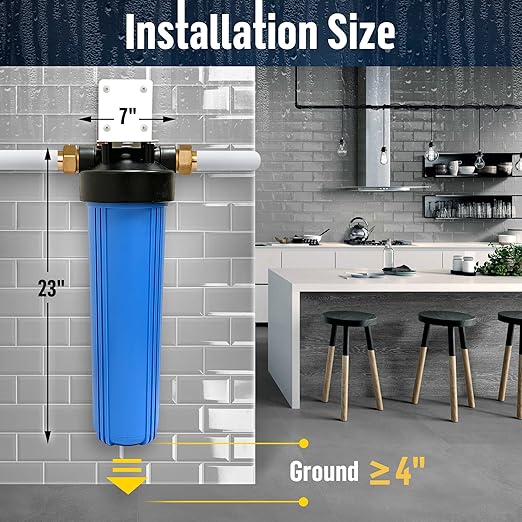 High Capacity 20 x 4.5” Whole House Filter Purifier System for Well or City Water, Presser Relief Button, 1” NPT Brass Port, Double O-Ring, Meets NSF Standards & Regulations (Blue, 3 Sets)