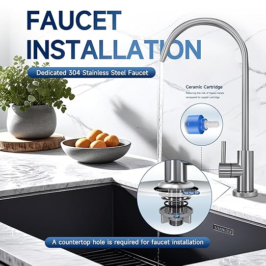 AQUALTRA USF-4F-15 Under Sink Water Filter System, Commercial 80K Gallons with Faucet, 0.5 μm Carbon Fiber Filter Reduces Chlorine, Chloramine, Fluoride, Bad Taste & Odor