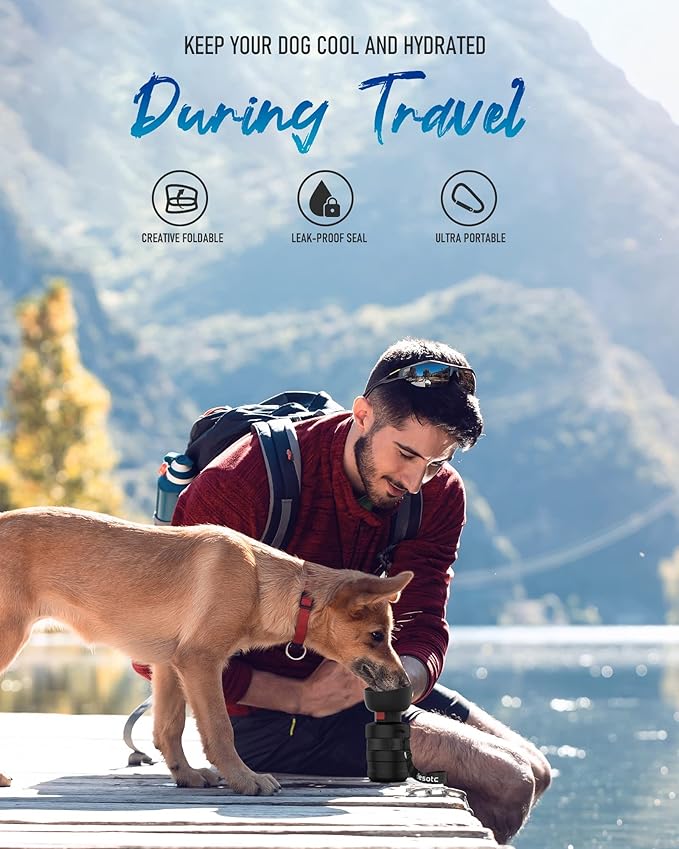 Lesotc Dog Water Bottle, Portable Water Dispenser with Bowl, Leak Proof Pet Travel Squeeze Bottle, Puppy Essentials Dog Stuff Accessories for Outdoor Walking, Hiking, Camping - AquaVibe