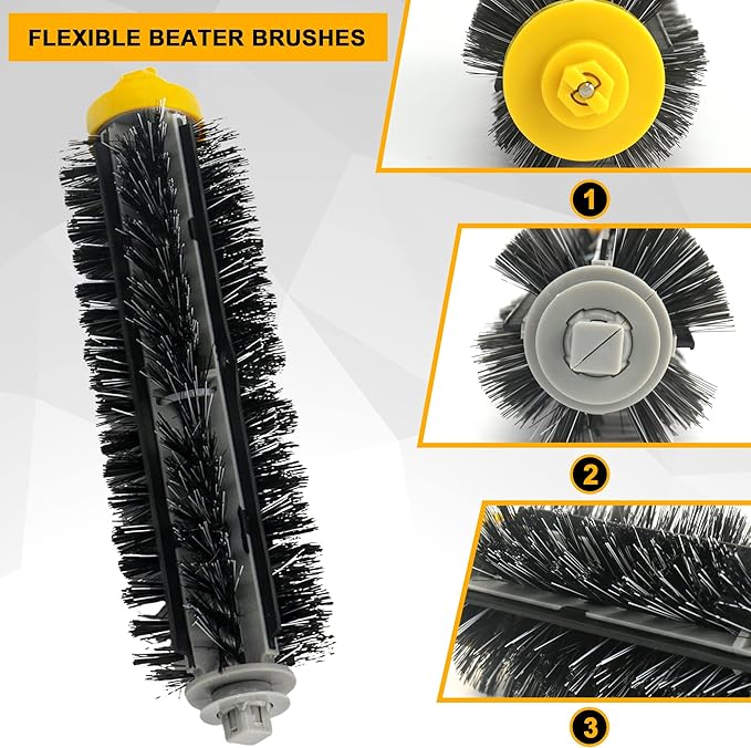 Replacement Brushes Fit for i-Robot Room-ba 600 & 700 Series 614 630 635 640 645 650 660 675 680 690 695 760 770 780 Robot Vacuum Cleaner Includes 3 Sets Bristle & Flexible Beater Brush Kit - AquaVibe