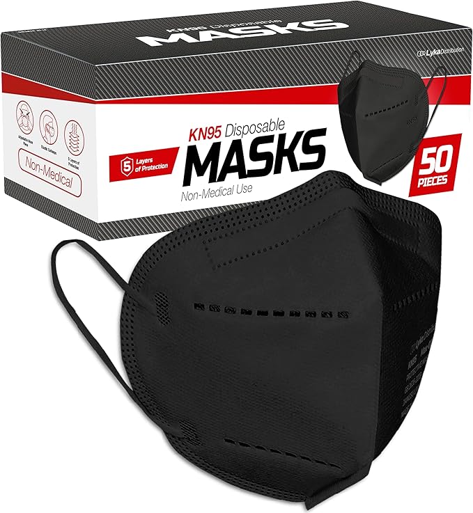 Lyka KN95 Face Masks 50 Pack – 5-Ply Disposable Masks for Dust, Work, Sanding, Painting, Allergies, Lawn & Cleaning - AquaVibe