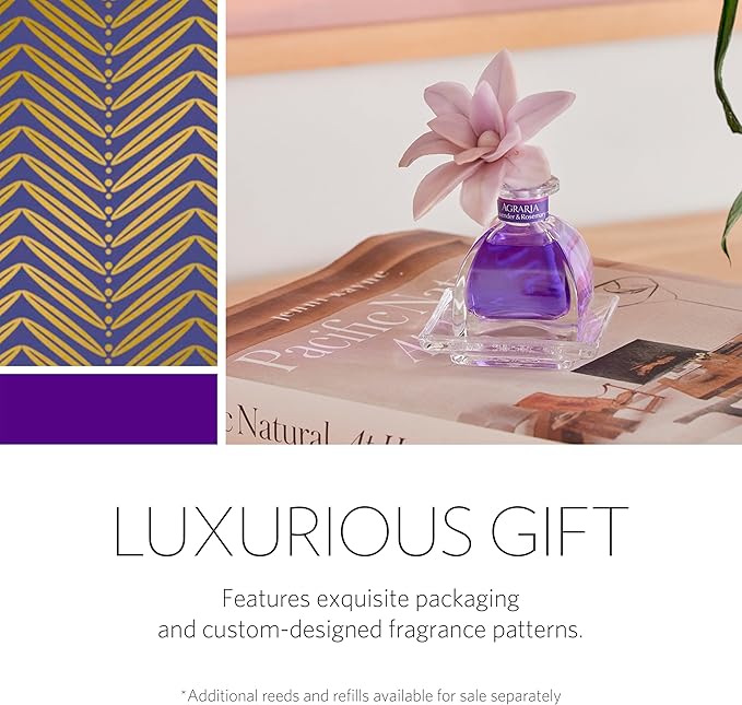 AGRARIA PetiteEssence Flower and Reed Diffuser Set, Hand Crafted Sola Flower Botanical Home Fragrance Set, Scented Oil Gift for All Occasions