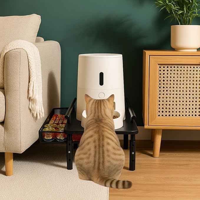 Raised Pet Feeder Stand for Cats & Dogs – Adjustable Height Holder for Automatic Pet Feeders with Snack Storage Drawer, Promotes Neck Health, Compatible for Most Pet Feeders & Water Dispensers