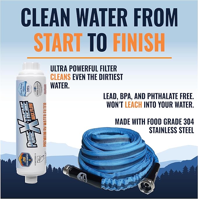 Clean Camper RV Drinking Water Hose & Water Filter Bundle