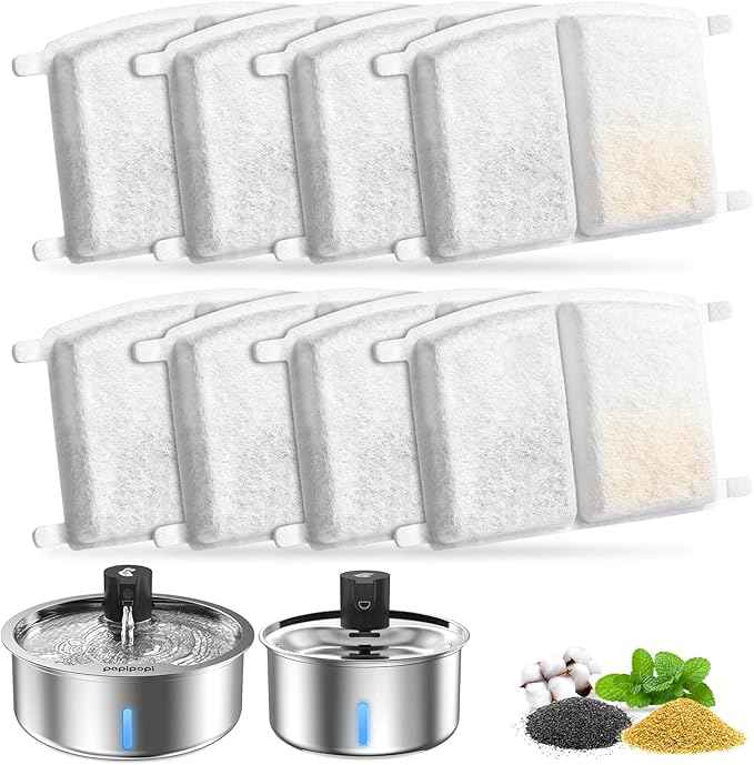 Dog Water Fountain, 8L Stainless Steel Dog Water Fountain for Large Dogs, Dog Water Bowl Dispenser, Super Quiet Pump and Replacement Filters for Cats and Dogs (Primary 8 pcs Filters)