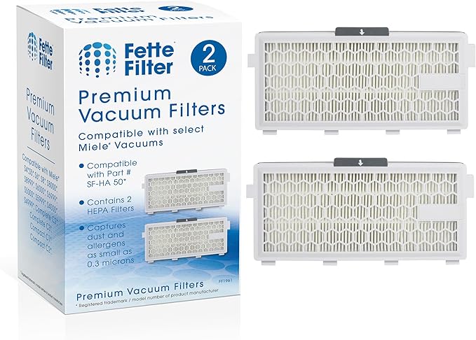 Fette Filter - HEPA Filters Compatible with Miele AirClean SF-HA 50 Filter for Model # S4, S5, S6, S8, S8000, S8999, S6000, S6999, S5000, S5999, S4000, S4999, Complete C2 & C3 (Pack of 2) - AquaVibe