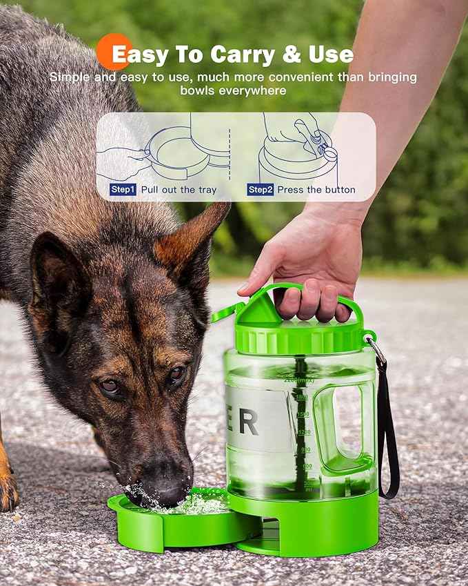 Dog Water Bottle Portable Bowls - 77oz Large Travel Water Bowl Dispenser for Dogs, Pet Camping Beach Essentials Traveling Car Park Accessories, Leak Proof Pet Drinking Dispenser On The Go, Green