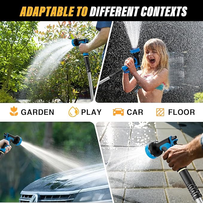 Lefree Garden Hose 50ft, Stainless Steel Garden Hose Metal, Flexible Water Hose with 10-Function Nozzle, Crush Resistant, Leak Proof, No Kinks Heavy Duty Hose for Yard, Outdoors, Rv