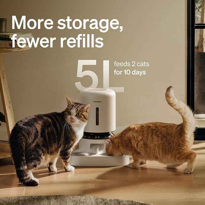 PETLIBRO 5L Automatic Cat Feeder for 2 Cats, 5G&2.4G Wi-Fi Programmable Cat Food Dispenser with Dual Stainless Steel Bowls, Airtight Lock Fresh Technology, Low Food Sensor