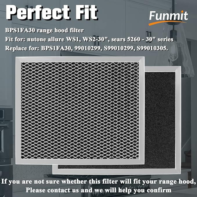 97007696 Replacement Filter For B-Roan - 10.5 X 8.75 Range Hood Filter Compatible with Stove Vent Fan With Aluminum Mesh Charcoal Combo By Funmit- Replaces 6105c 97007697-2 Pack - AquaVibe