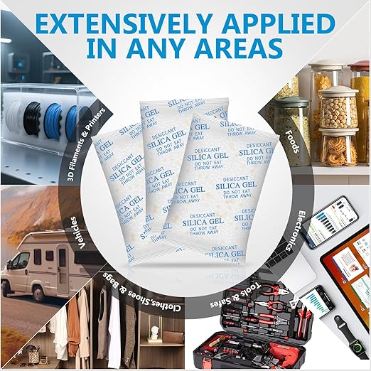 Moisture Absorbers – 100 Gram 40 Packs Silica Gel Packets Food Grade Silica Packets with Color Indicating, Premium Desiccant Packs for Food, Electronics, Closet, Jewelry and Safe Storage