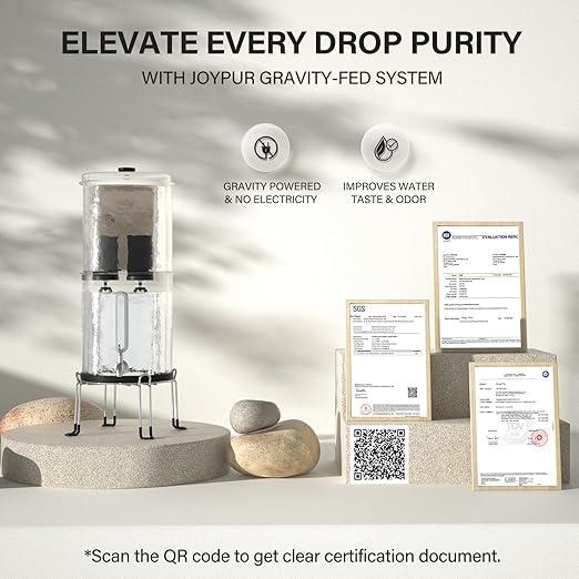 2.25G Gravity Water Filtration System - Water Level Window, NSF/ANSI 42&372 Certification,18/8 Stainless Steel Countertop Water Filter System - Reduce Up to 99.9% Chlorine, for Home, RVing