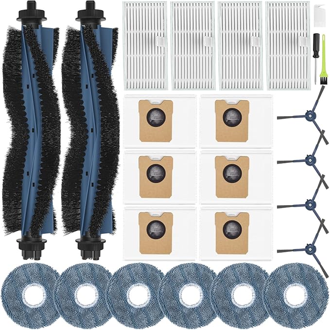 25PCS Replacement Parts for eufy Omni C20 Vacuum Cleaner Includes Main Brush, Mop Pads, HEPA Filters, Dust Bags, Side Brushes High-Performance Compatible with eufy Robot Vacuum Cleaner - AquaVibe