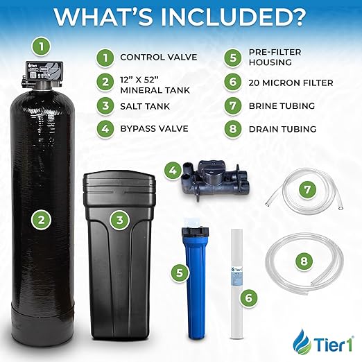 Tier1 Whole House Water Softener System 64,000 Grain High Efficiency | Pre-Filled Mineral Tank with 2 Cubic feet of Cation Resin | Home Water Filtration System | Everyday Water Softener