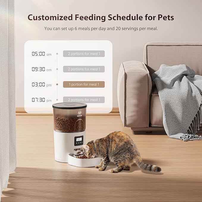 IMIPAW Automatic Cat Feeder, 3L Timed Pet Dry Food Dispenser with Clog-Free Design, Programmable, Dual Power Supply, Desiccant Bags, Auto Feeder for Cats, 1-6 Meals Per Day, with Stainless Steel