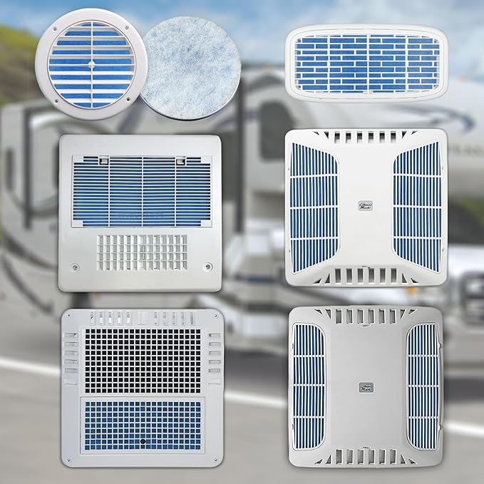 12 Pack RV Air Conditioner Filter - RV 5.25" Round Air Duct AC Filter MERV 8 Replacement for AC Vent (8 pcs without hole + 4 pcs with hole) - AquaVibe