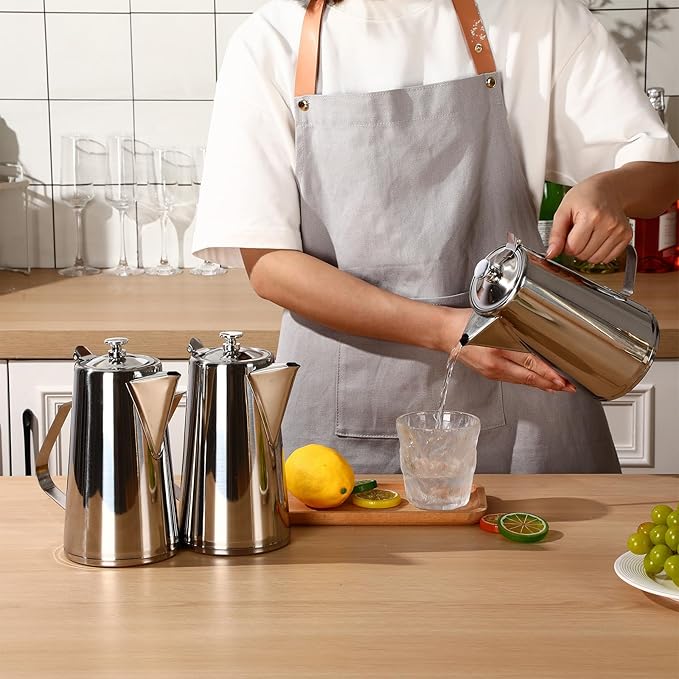 Honeydak 3 Pcs Stainless Steel Pitcher with Lid 1.5 Liter Stainless Steel Kettle Metal Cold Water Pitcher Large Capacity Tea Kettle Jug Beverage Dispenser Handle for Home Restaurant (Sliver)
