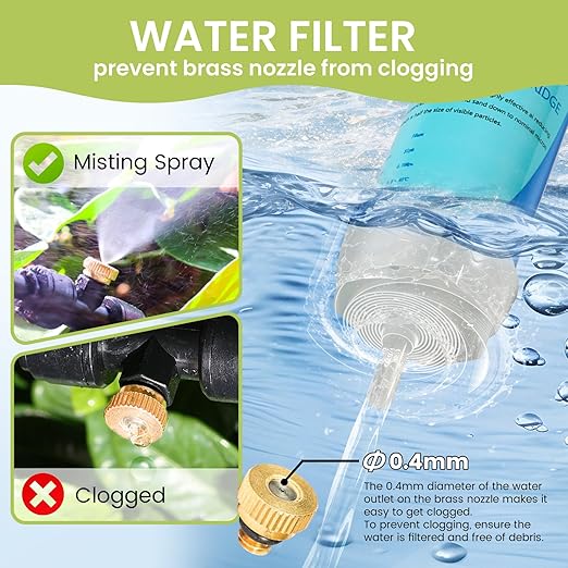 85FT Mister for Outside Patio Misting Cooling System, 85FT (26M) Misting Line+26 Brass Mist Nozzles+Water Filter, Outdoor Mister System for Garden Greenhouse Trampoline Waterparke