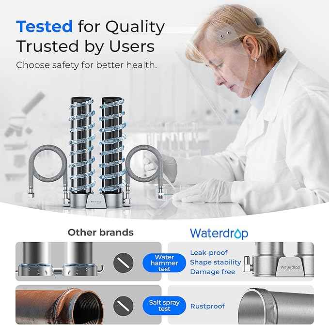 Waterdrop DST and LED Under Sink Water Filter System, Under Sink Water Filtration System, NSF Certified Elements, Reduce Chlorine, PFOA/PFOS, Bad Taste & Odor, Stainless Steel, BUNDLE