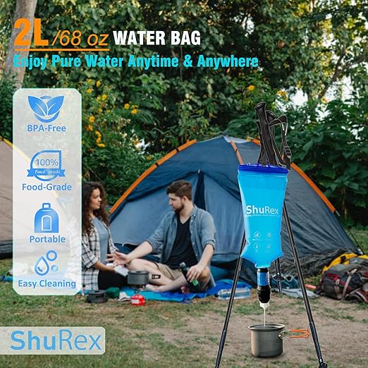 2L Water Container Bag for Sawyer Water Filter Straw, Collapsible Water Bottle Bladder Compatible with Membrane Solutions Water Filter Straw, and other Water Flow Purifiers with 28 mm Thread (2L)