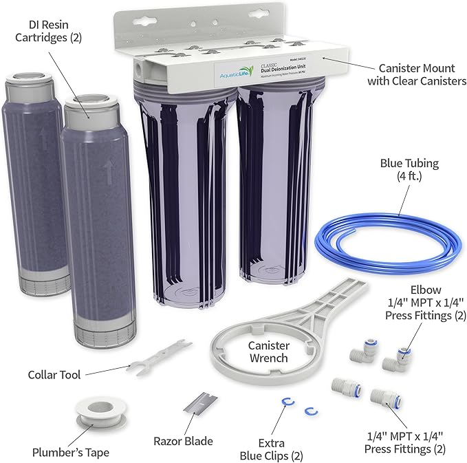 Aquatic Life Color Changing Deionization DI Resin for Hydroponic Reverse Osmosis Water Filter System RO Filtration Unit, Double Canister - AquaVibe