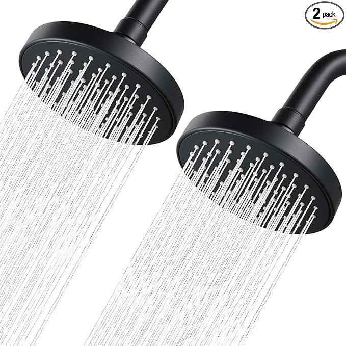 High Pressure Shower Head - 4.7“ Powerful Bathroom Pressure Boosting Rain Showerhead - Perfect Universal Replacement for Rainfall Shower Heads (2 Pack,Matte Black)