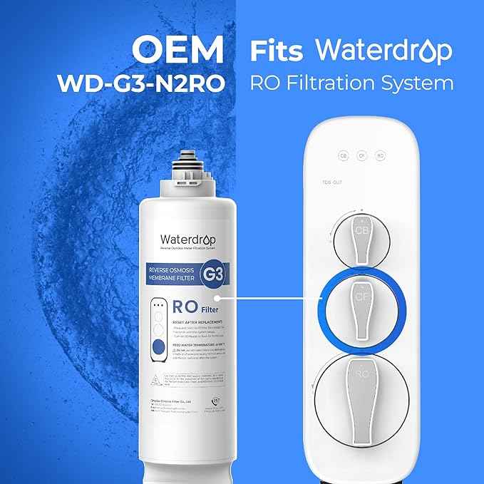 Waterdrop WD-G3-N2RO Replacement Filter, NSF/ANSI 372 Certified, Replacement for WD-G3-W 400 GPD Reverse Osmosis System, 2-year Lifetime