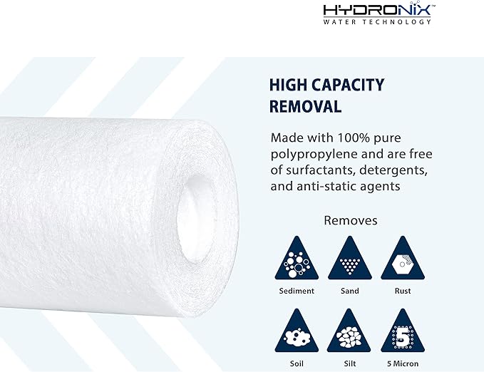 Hydronix SDC-25-2005 Whole House, RO Systems or Commercial Use Sediment Water Filter Cartridge 2.5" x 20" - 5 micron (PACK OF 4)