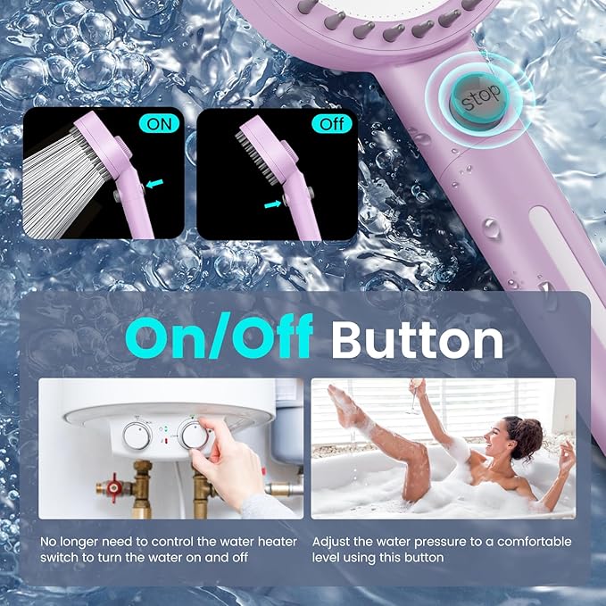 Filtered Shower Head with Handheld, High Pressure 4 Spray Mode Showerhead with Filters, Water Softener Beads for Hard Water with ON/OFF Switch for Pets - Remove Chlorine (Purple, 5 Inch Panel)