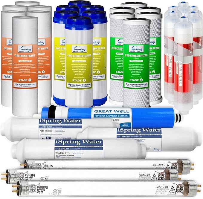 iSpring RCC1UP-AK 100GPD Under Sink 7-Stage Reverse Osmosis RO Drinking Filtration & F31KU100 3-Year Replacement Filter Set for 7-Stage UV Alkaline Reverse Osmosis Water Filter