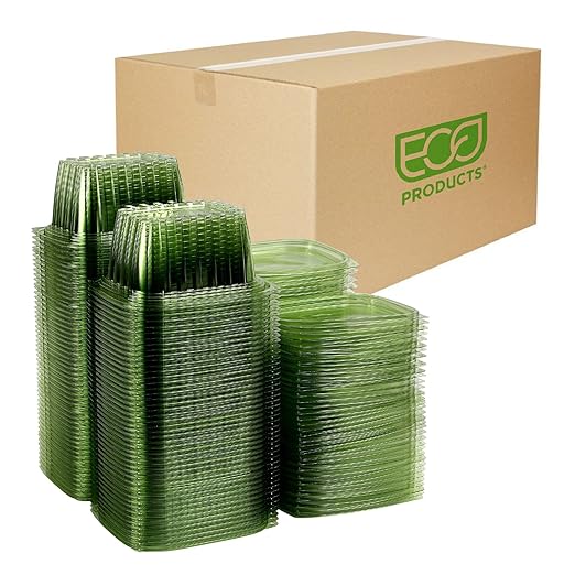 ECO PRODUCTS Compostable 16oz Rectangular Deli Containers With Lids, Case of 300, Veridian Clear Green Meal Prep, Made from PLA, A Renewable Material Made from Plants, One Lid Fits All