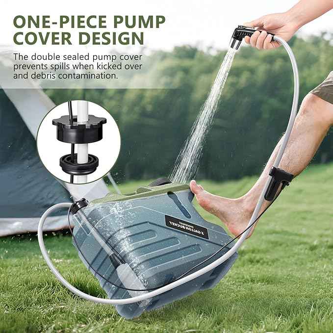 Portable Shower for Camping with Integrated Design – Spill-Resistant, Electric Camping Shower, 5-Gallon Food-Grade Water Jug for Outdoor, Beach, Hiking, Dog Wash, 2 Batteries