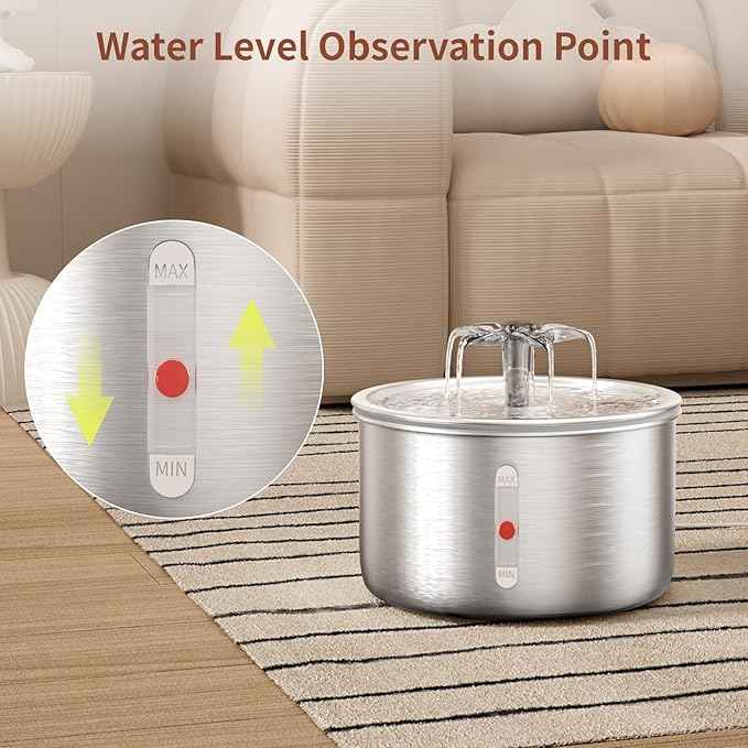 Stainless Steel Cat Water Fountain, 68oz/2.0L Cat Fountain with Flower Waterfall Spout Pet Water Fountain for Cats Indoor, Dog Water Fountain with Sponge