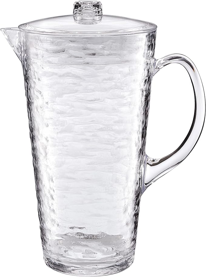 KLIFA- RIPPLE- 2.13 Quarts/76 oz, Acrylic Water Pitcher with Strong Handle, BPA-Free, Shatter-proof Jug with Lid, Plastic Pitcher for Juice, Milk, Beverage & Iced Tea,1 piece, Clear