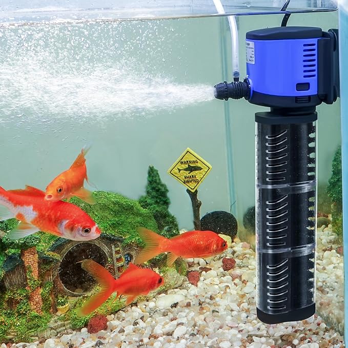 TARARIUM Aquarium Filter 400GPH for 55-200 Gallon Fish Tank, Biochemical Quiet Submersible Internal Powerful Pump Air Supply, Wave Maker 4 in 1, Small Ponds, Saltwater & Freshwater Crystal Clear - AquaVibe