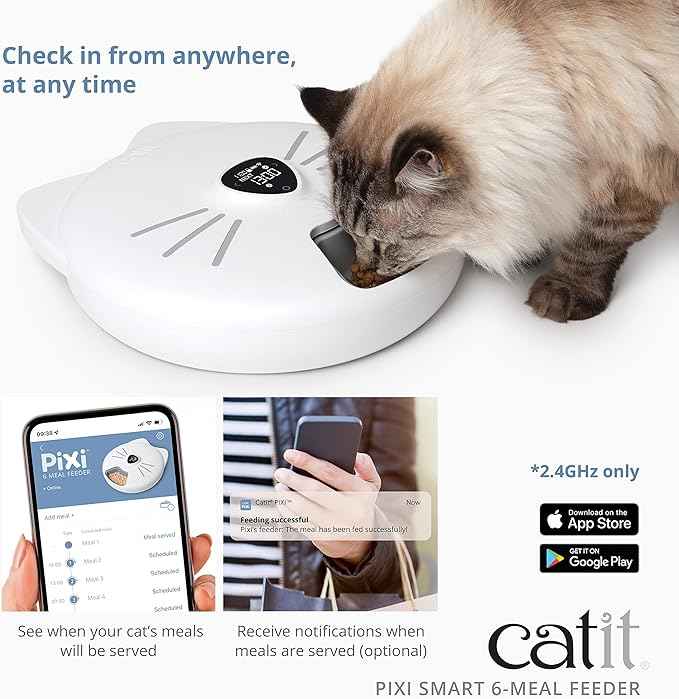 Catit PIXI Smart 6-Meal Feeder – Automatic and Customizable Feeding Schedule with App Support, White