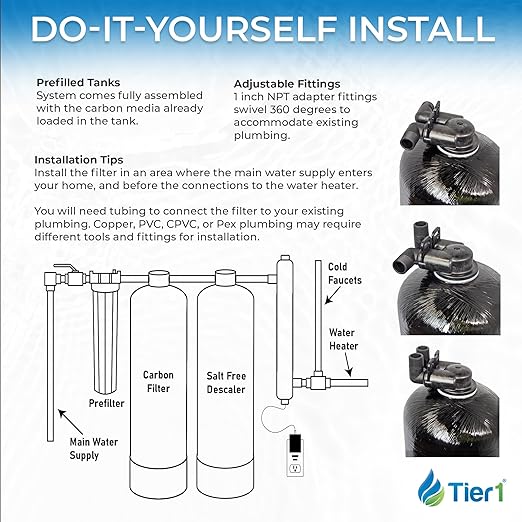 Tier1 Whole House Chloramine Filter | 900,000 Gallon Capacity, 8-9 Year Life | Pre-Filled Carbon Tank with 1.5 Cubic feet of Premium Catalytic Granular Activated Carbon | Home Water Filtration System