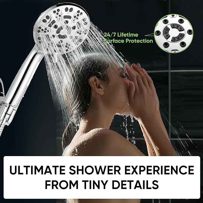 Cobbe High Pressure 8 Functions Shower Head with handheld - Powerful Detachable Shower Head Set for Low Water Pressure - Tool-less 1-Min Installation (Chrome)